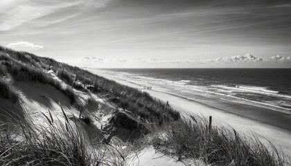 dune beach in black and white north sea coast germany