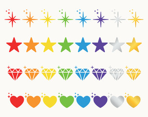 Rainbow stars, heart, love, peace. Diamond, glitter, sparkle. Happy, party, celebration. LGBT lesbian gay bisexual transgender concept. Colors, pride, gender, human rights. Icon, vector