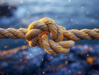 A rope tied in a knot with the background out of focus. - obrazy, fototapety, plakaty
