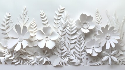 Intricate Paper Sculpture of Flowers and Leaves