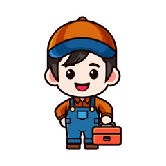 cartoon mechanic holding mechanical toolbox