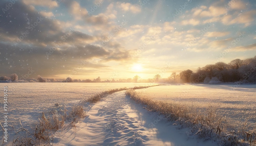 Wall mural view of a winter field