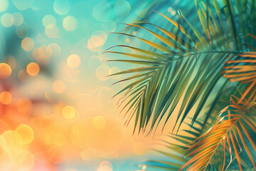 Fototapeta na wymiar Summer background with tropical palm leaves.