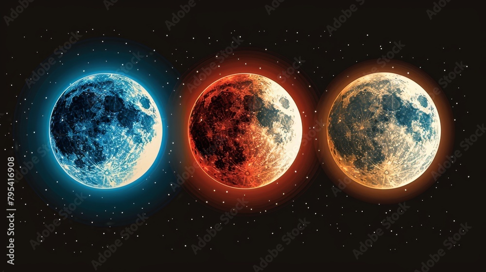 Wall mural eclipse: a vector illustration of a lunar eclipse, showing the earth passing between the sun and the