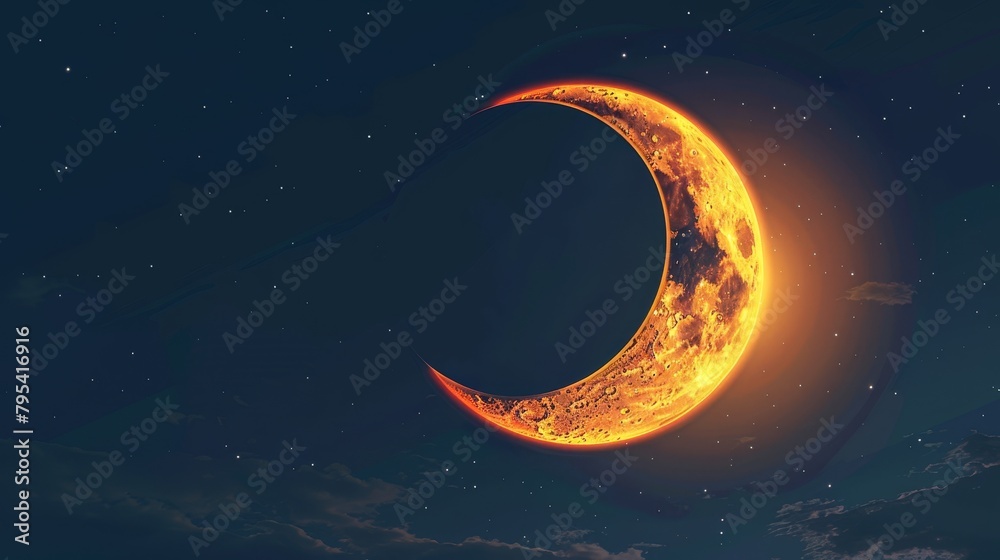 Wall mural eclipse: a vector illustration of a partial solar eclipse, showing the moon partially covering the s