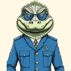 A crocodile with glasses wearing