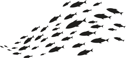 Black flock fish. School of fish. Logo template design. Vector illustration.