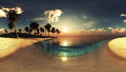 tropical beach with palm trees at sunset hdri equidistant projection spherical panorama panorama...