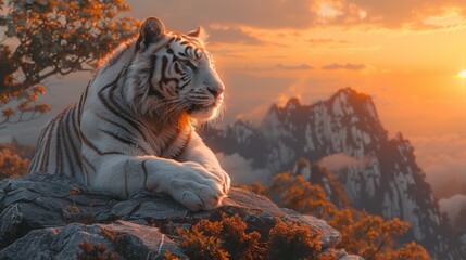 Bleached tiger in a snowy forest and winter background - obrazy, fototapety, plakaty