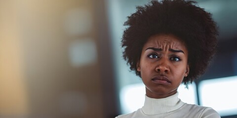 Photo of a Sad Black Person in The Office. Mental Health Problems, Anxiety