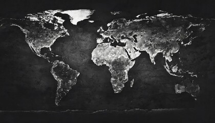 black and white vintage map of the world horizontal background isolated object