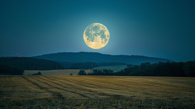 Moon: A breathtaking photo capturing the full moon rising over a serene landscape