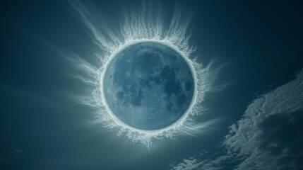 Moon: An awe-inspiring photo of the moon surrounded by a halo of clouds