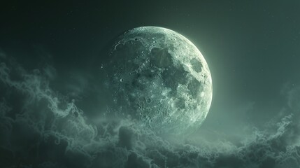 Moon: An ethereal illustration of the moon partially hidden behind a veil of thin clouds