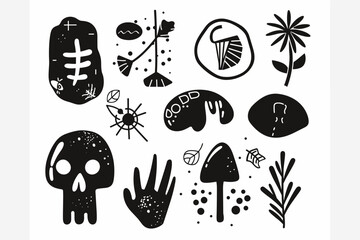 Vector set of different stars, sparkles, arrows, hearts, signs and symbols. Hand drawn, doodle elements isolated on white background