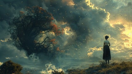 Challenge traditional narrative conventions by blending elements of reality and fantasy to create surreal dreamlike images. Combine unexpected juxtapositions