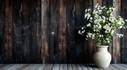 background wooden and pot of flower, for banner