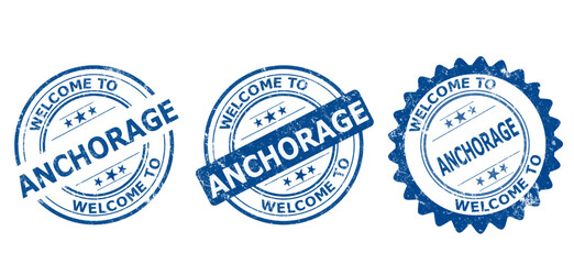 welcome to Anchorage blue old stamp sale	
