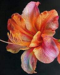 Amaryllis flower, side view, dark background. - obrazy, fototapety, plakaty