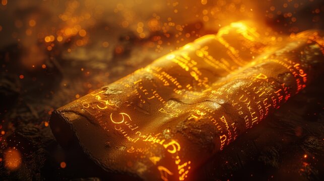 An ancient magical scroll with glowing golden runes