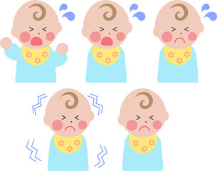 赤ちゃんの表情イラスト集_怯える、泣く、わめく