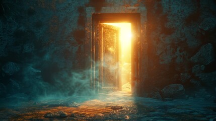 An epic fantasy painting of a doorway to another realm