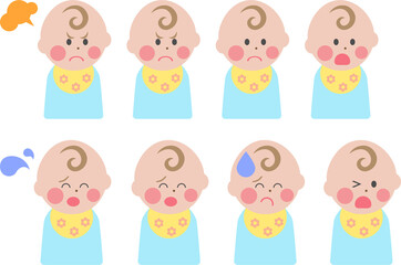 赤ちゃんの表情イラスト集_怒る、困る、驚く
