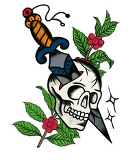 skull with sword and coffee tree