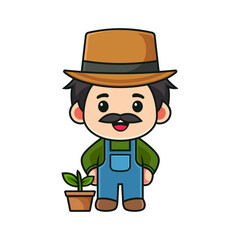 cartoon of farmer with plant