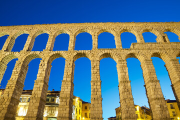 View of the Roman aqueduct in the city of Segovia, Castilla Leon in Spain.