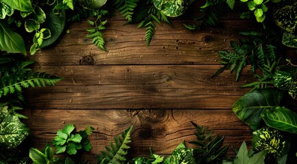 wooden and border green leaf of background 