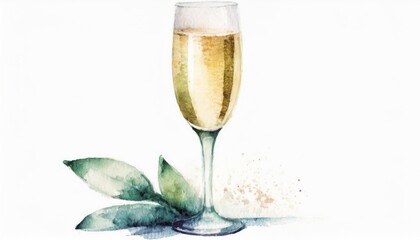 watercolor illustration of champagne glass isolated on white background