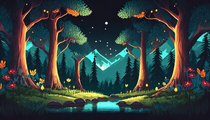 illustration of a game level design forest created with generative ai