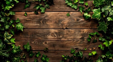wooden and border green leaf of background 