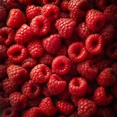 Fresh Red Raspberries Pile, Organic Berry Harvest with Copy Space