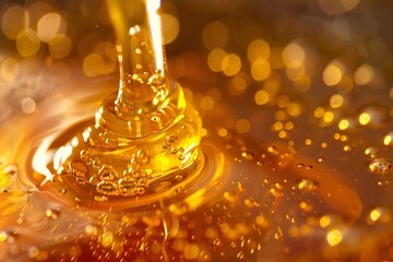 Indulge in the golden luxury of liquid honey, its viscous flow inviting you to savor the essence of pure indulgence