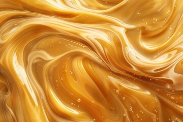 Immerse yourself in the mesmerizing swirls of liquid caramel, its golden hue promising moments of sweet indulgence - obrazy, fototapety, plakaty
