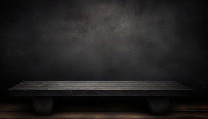 empty black wooden shelf on dark background high quality photo