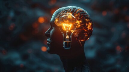 Brain with a light bulb inside