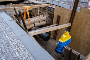 tubes underground, replacement of water and gas systems. Urban development project. City street...