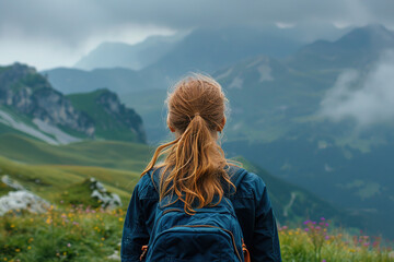 Fototapeta premium Frau beim wandern in den Bergen 