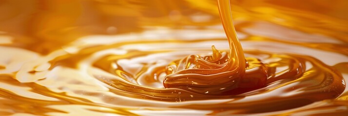 Dive into the golden depths of liquid caramel, its rich flavor and smooth texture offering a moment of pure bliss - obrazy, fototapety, plakaty