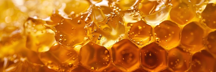 Dive into the amber depths of liquid honey, its warm tones inviting you to bask in the sweetness of nature's nectar