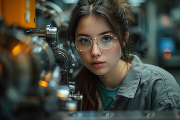 A concentrated technician with blurred face adjusts complex machinery, highlighting precision and expertise in a modern industrial environment