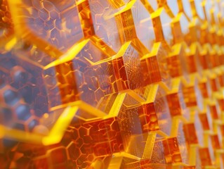 Obraz premium Close-up of a yellow plastic honeycomb structure.