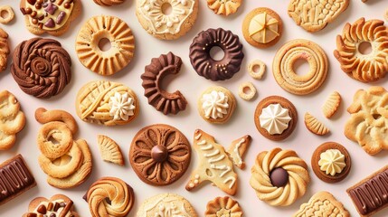 Assorted Cookies and Sweets on Beige Background. Generative ai