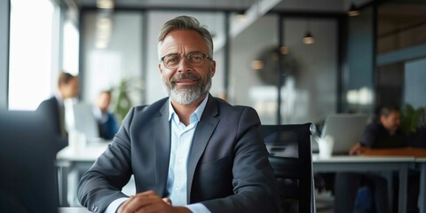 Fototapeta premium Confident Business Leader at Corporate Office. Generative ai