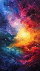 Obraz premium Colorful abstract painting with a bright center and dark edges.