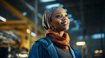 Fototapeta premium b'Portrait of a young African-American woman wearing a headscarf and smiling'