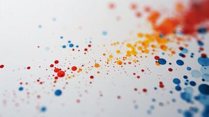 Colorful watercolor painting of red, blue, and yellow paint drops on a white background.